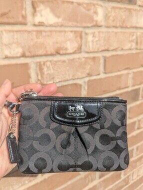 Coach Madison Op Art Signature Horse Carriage Sateen/Patent Leather Wristlet